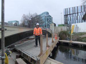 Site manager Scott Brown inspects the mobile platform